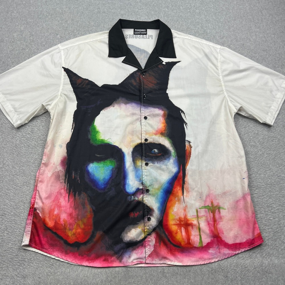 Pleasures Marilyn Manson Shirt Mens XL Graphic Music Merch Camp Collar Button Up